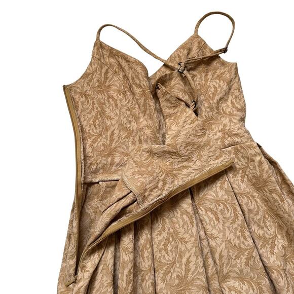 Y2K 90s Tan Brocade Mini Dress - Picture 8 of 11